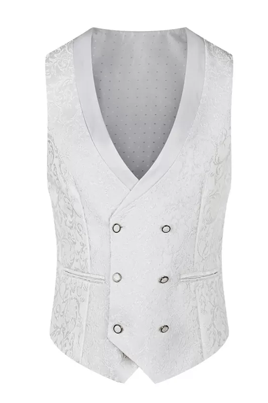 Louis Polished White Shawl Lapel Three-Piece Jacquard Prom Suit