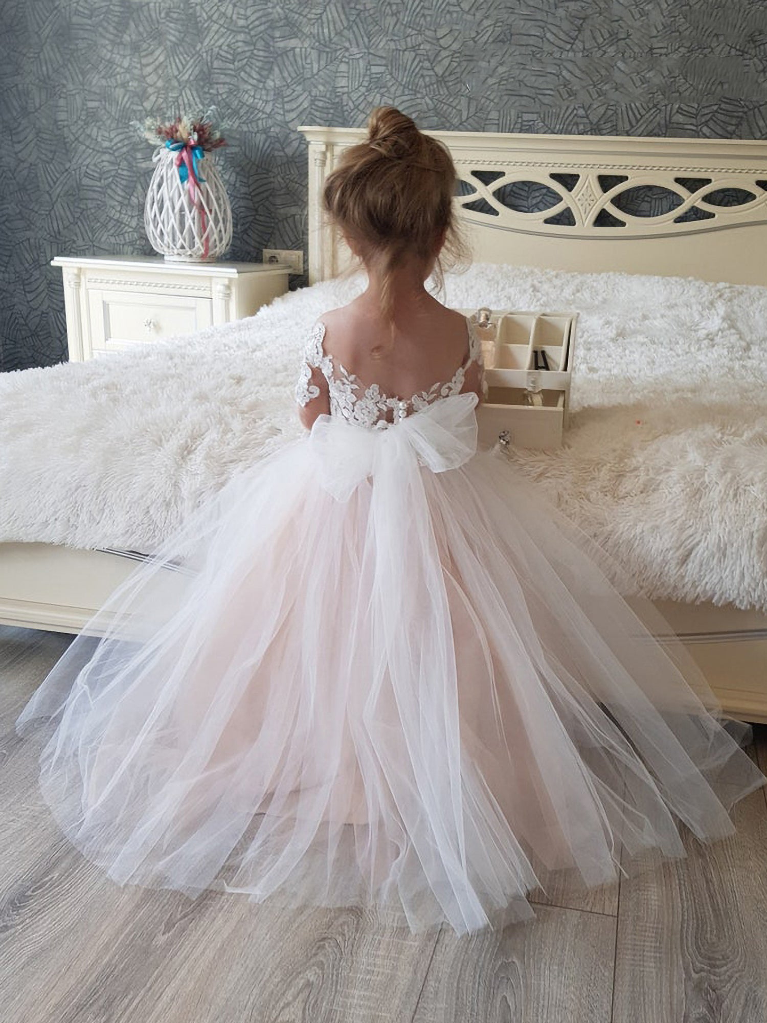 Lovely Cap Sleeves Princess Flower Girl Dress-misshow.com