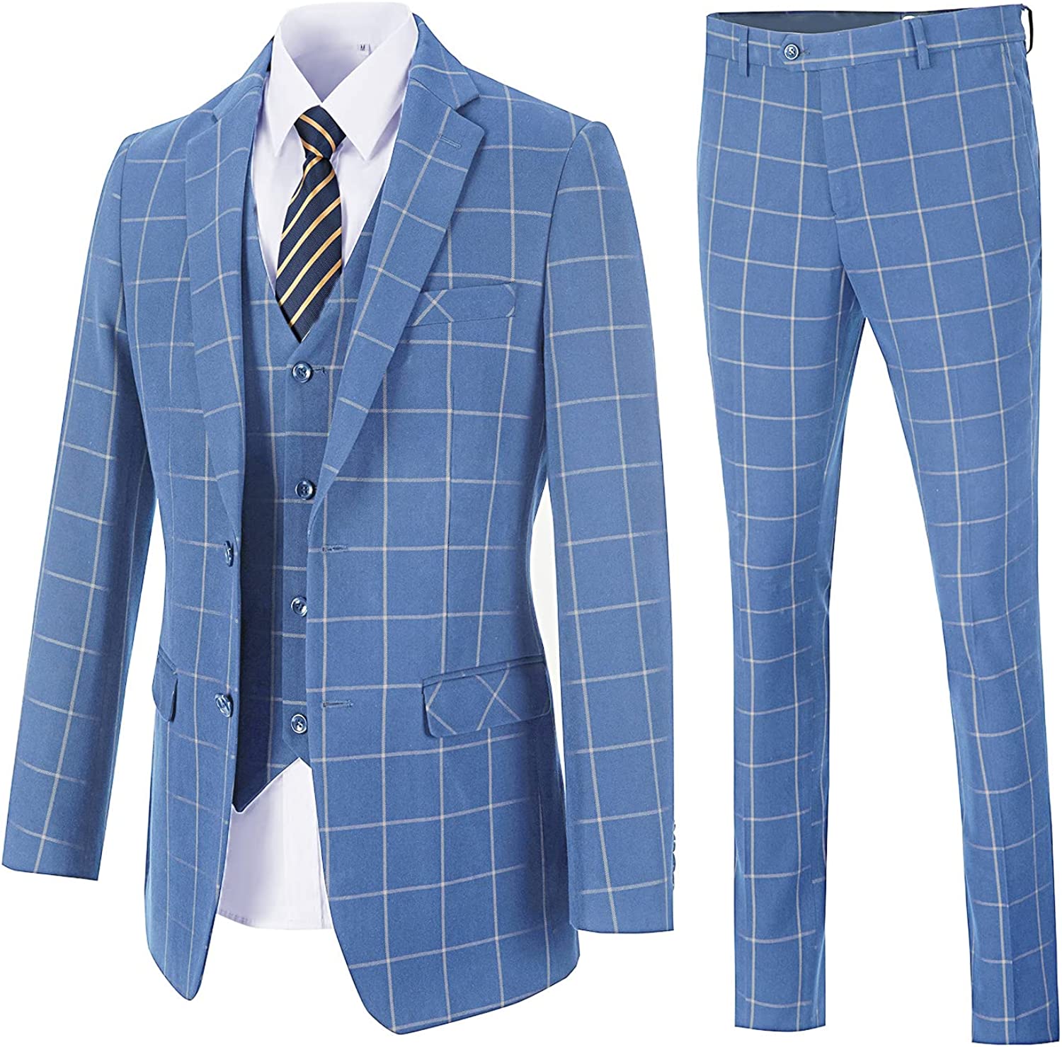 Lucien Bespoke Pale Blue Notch Lapel Three-Piece Business Attire for Men