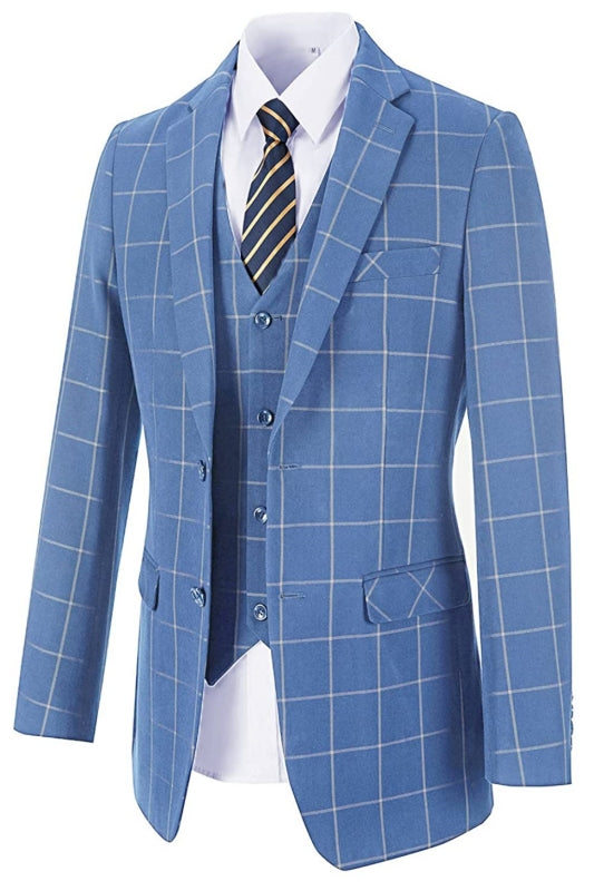 Lucien Bespoke Pale Blue Notch Lapel Three-Piece Business Attire for Men