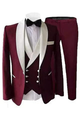 Lucien Tailored Burgundy Shawl Collar Three-Piece Groom's Suit