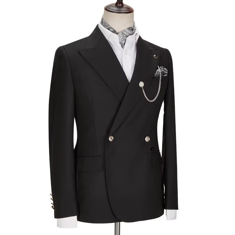 Lyndon Traditional Black Peak Lapel Double Breasted Prom Suit