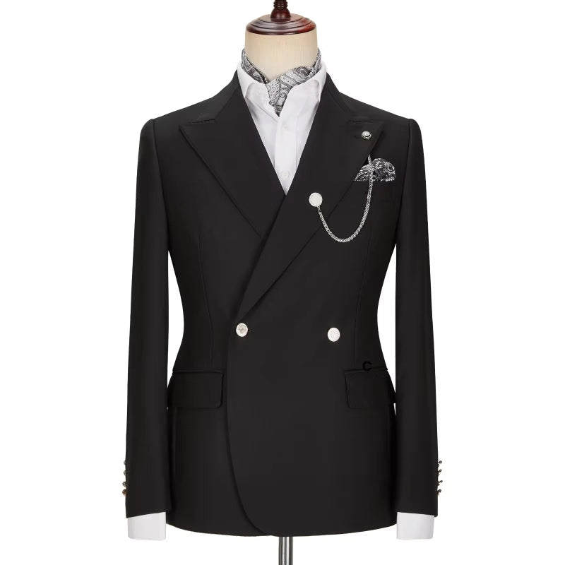 Lyndon Traditional Black Peak Lapel Double Breasted Prom Suit