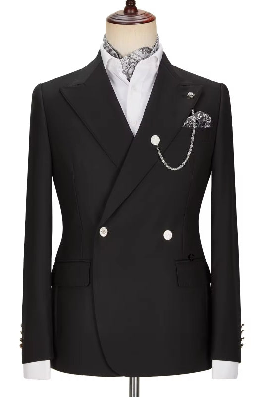 Lyndon Traditional Black Peak Lapel Double Breasted Prom Suit