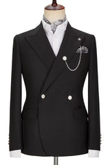 Lyndon Traditional Black Peak Lapel Double Breasted Prom Suit