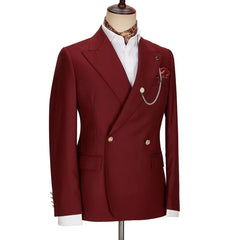 Lynn Attractive Burgundy Peak Lapel Double Breasted Prom Suit