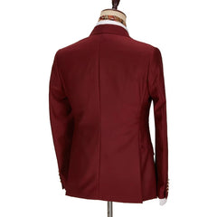 Lynn Attractive Burgundy Peak Lapel Double Breasted Prom Suit