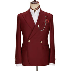 Lynn Attractive Burgundy Peak Lapel Double Breasted Prom Suit