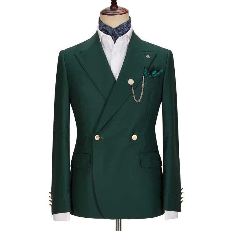 Madison Trendy Dark Green Peak Lapel Double Breasted Prom Suit