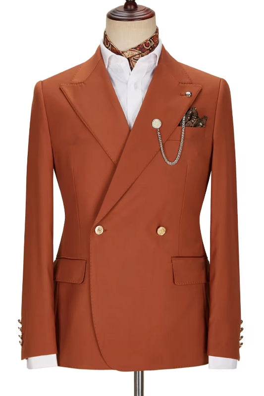 Magee Elegant Brown Peak Lapel Double Breasted Prom Suit