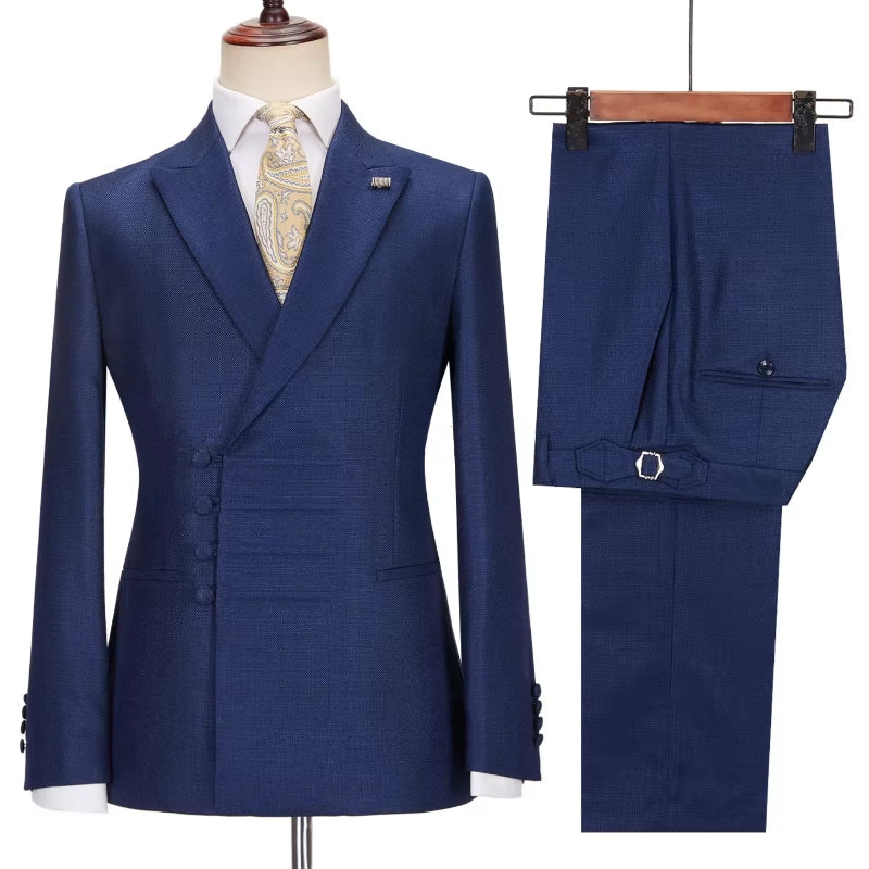 Malcolm Polished Dark Blue Peak Lapel Custom Business Suit