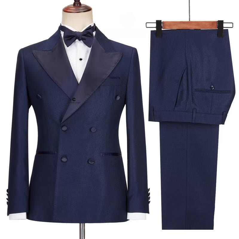 Mandel Refined Dark Navy Peak Lapel Double Breasted Prom Suit