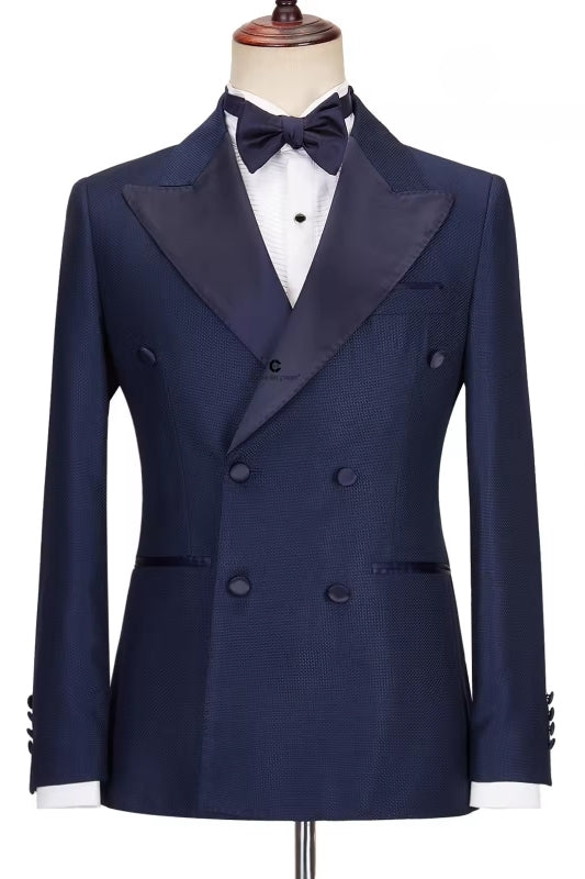 Mandel Refined Dark Navy Peak Lapel Double Breasted Prom Suit