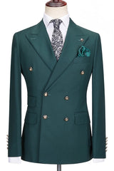 Mann Sophisticated Dark Green Peak Lapel Double Breasted Prom Suit