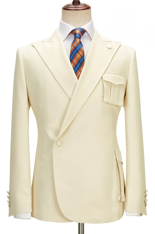 Marcus Stylish Champagne Peak Lapel Simple Prom Suit