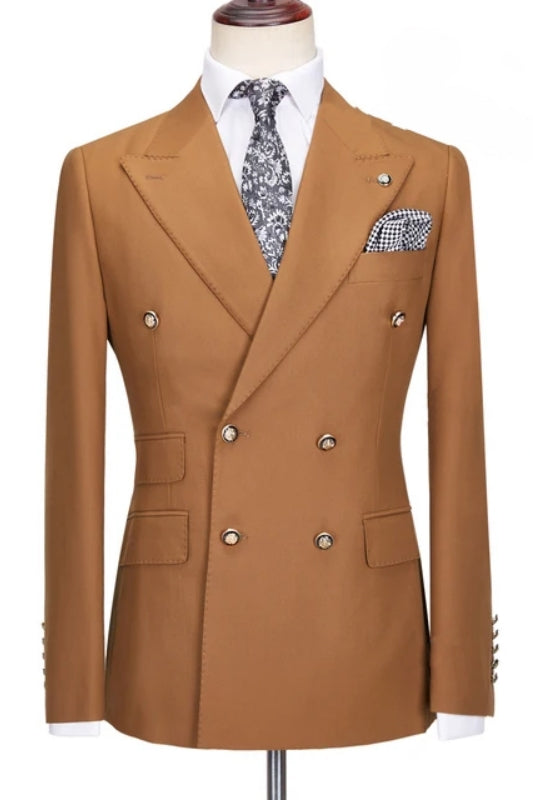 Marlon Dashing Brown Peak Lapel Double Breasted Prom Suit