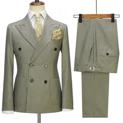 Marsh New Sage Plaid Peak Lapel Double Breasted Prom Suit