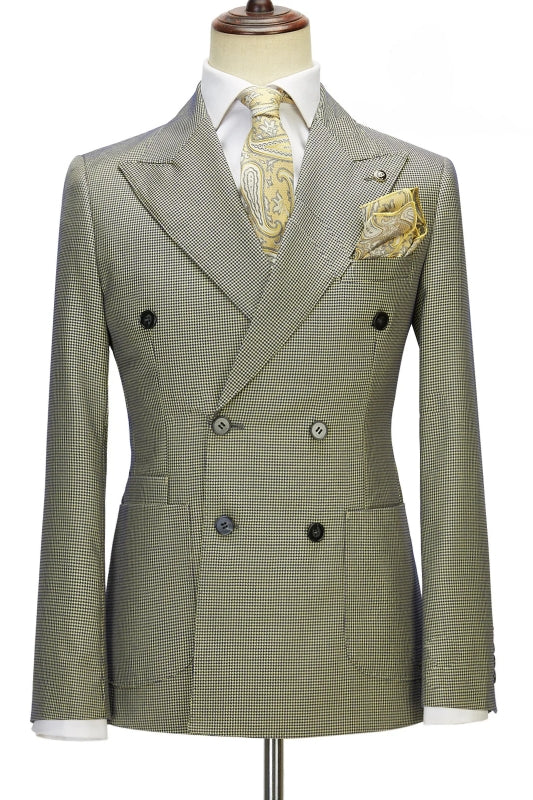 Marsh New Sage Plaid Peak Lapel Double Breasted Prom Suit