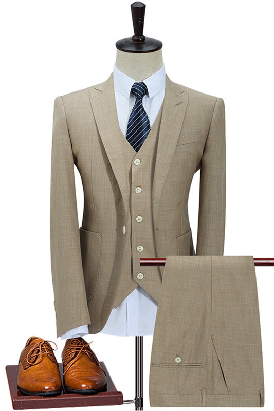 Mason Dark Khaki Stylish Three-Piece Peak Lapel Men's Suit