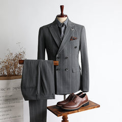 Mason New Arrival Gray Striped Peak Lapel Double Breasted Business Men’s Suits