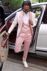 Mason Stylish Pink Shawl Lapel Jacquard Three-Piece Prom Men’s Suit