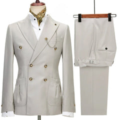 Maurice Elegant Light Gray Peak Lapel Double Breasted Prom Suit