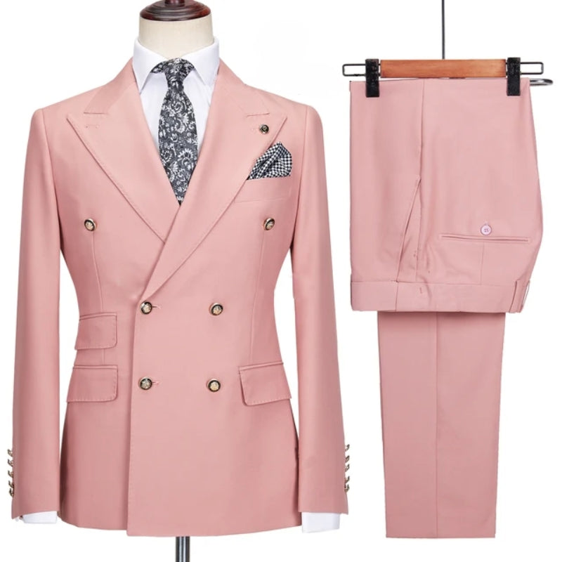 Max Trendy Pink Peak Lapel Double Breasted Prom Suit