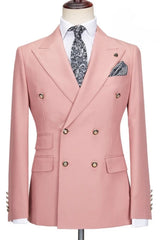 Max Trendy Pink Peak Lapel Double Breasted Prom Suit