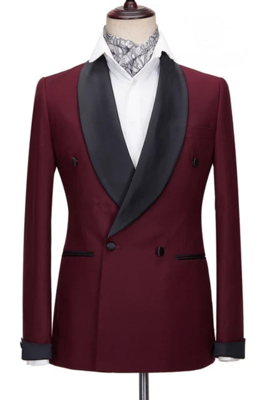 Maxwell Refined Burgundy Shawl Lapel Double Breasted Wedding Suit