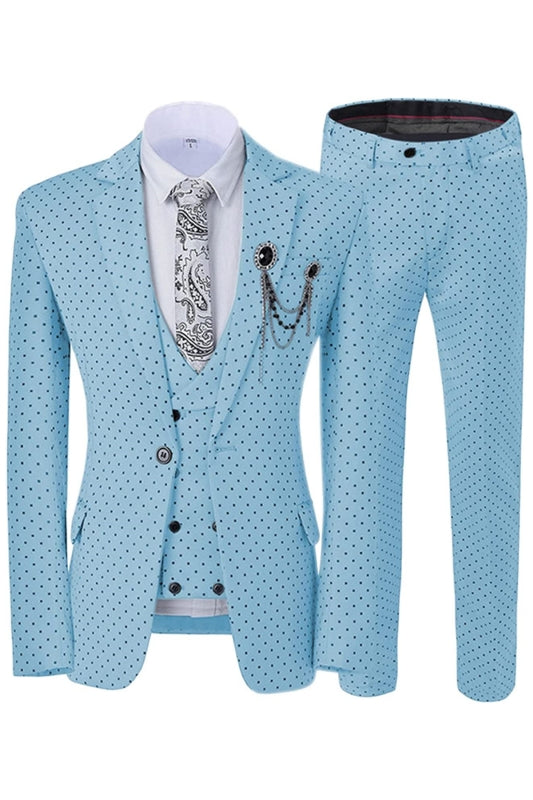 Maynard Sky Blue Notched Lapel Three Piece Stylish Prom Suit