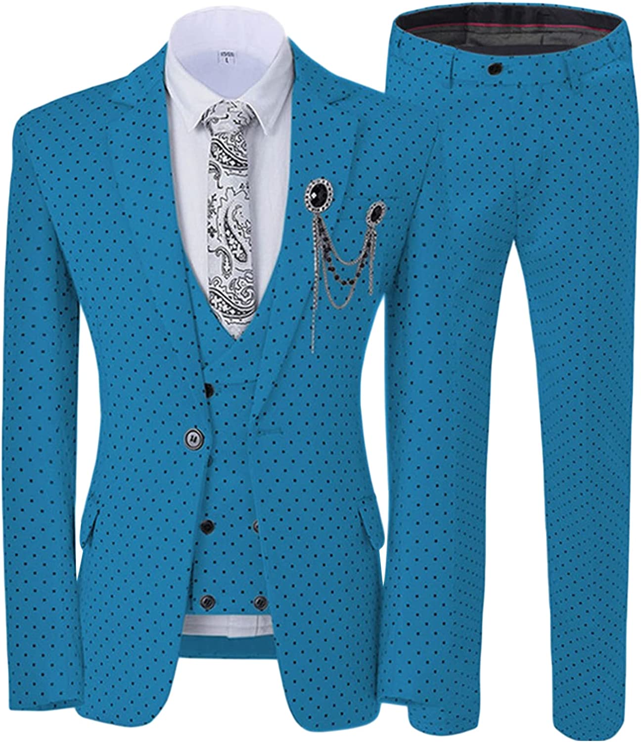 Merle Blue Notched Lapel Three-Piece Close-Fitting Prom Suit For Men