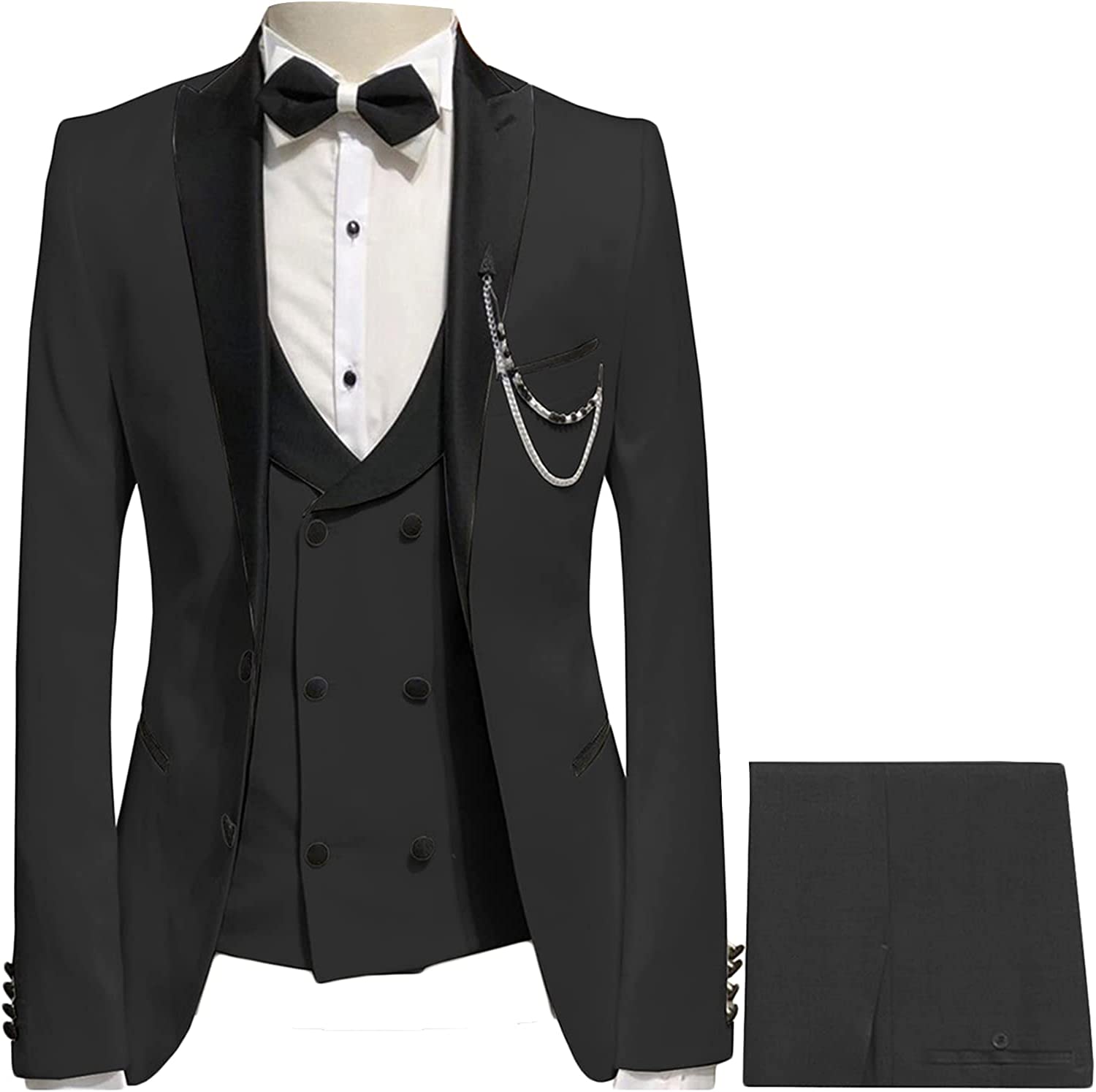 Merlin Black Peaked Lapel Three Piece Bespoke Prom Outfit