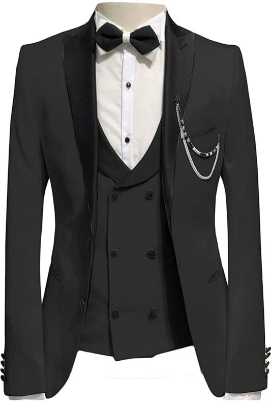 Merlin Black Peaked Lapel Three Piece Bespoke Prom Outfit