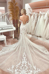 Mermaid Fabulous Tulle Sweetheart Off-The-Shoulder Floor-Length Wedding Dresses with Appliques