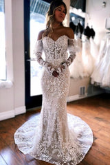 Mermaid Lace Long Sleeves Elegant Wedding Dress