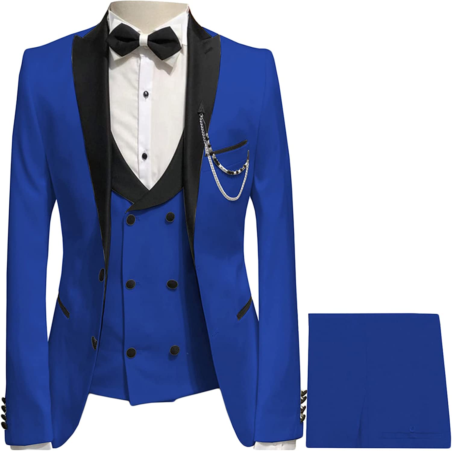 Meryl Royal Blue Peaked Lapel Three-Piece Snug Fit Prom Attire