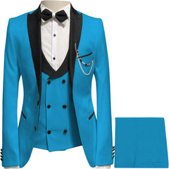 Michael Chic Blue Peaked Lapel Three-Piece Prom Suit