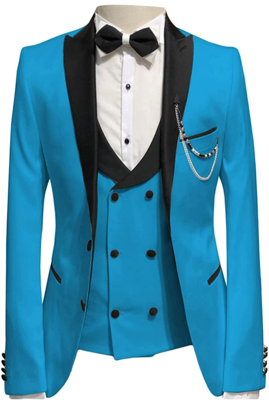 Michael Chic Blue Peaked Lapel Three-Piece Prom Suit