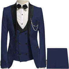 Michael Classic Navy Blue Three-Piece Peaked Lapel Prom Suit