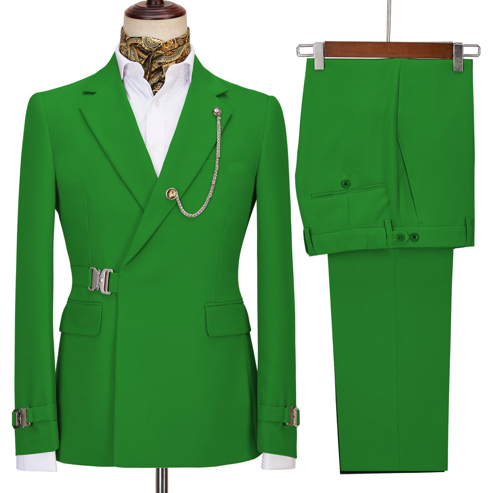 Michael Modern Green Notched Lapel Men's Prom Suit