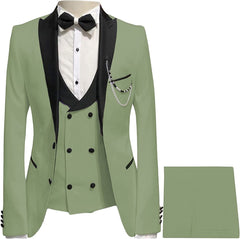 Michell Fancy Olive Green Peaked Lapel Three-Piece Prom Suit