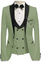 Michell Fancy Olive Green Peaked Lapel Three-Piece Prom Suit