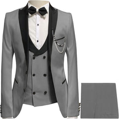 Mick Glamorous Gray Three-Piece Peaked Lapel Prom Suit