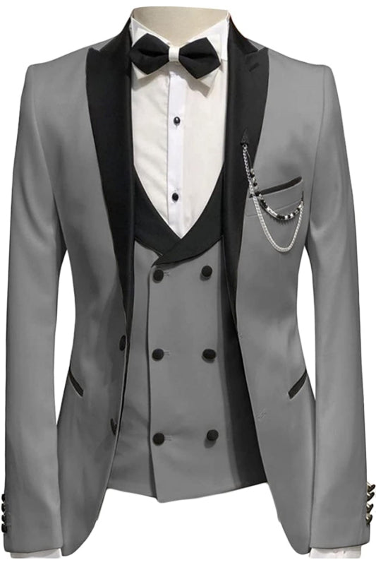 Mick Glamorous Gray Three-Piece Peaked Lapel Prom Suit