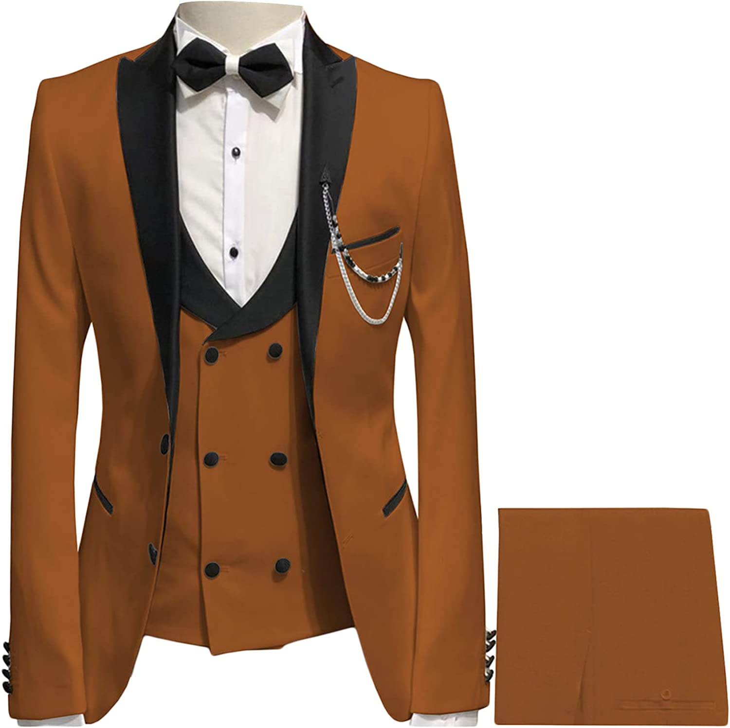 Mike Newest Brown Three-Piece Peaked Lapel Prom Suit