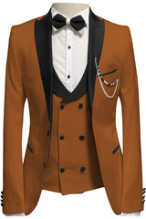 Mike Newest Brown Three-Piece Peaked Lapel Prom Suit