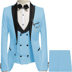 Miles Summer Sky Blue Peaked Lapel Three Piece New Release Prom Outfit