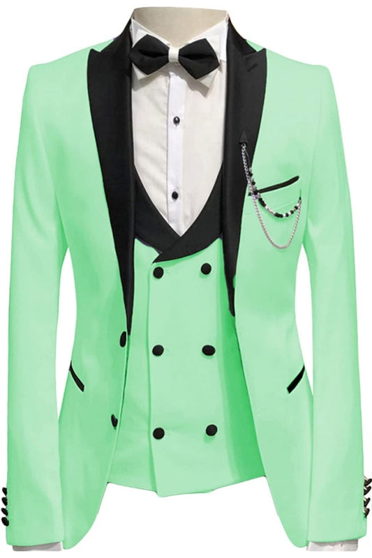 Milo Light Green Peaked Lapel Modern Three-Piece Prom Suit