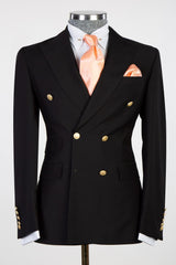 Milton Latest Black Double Breasted Peak Lapel Business Men’s Suits