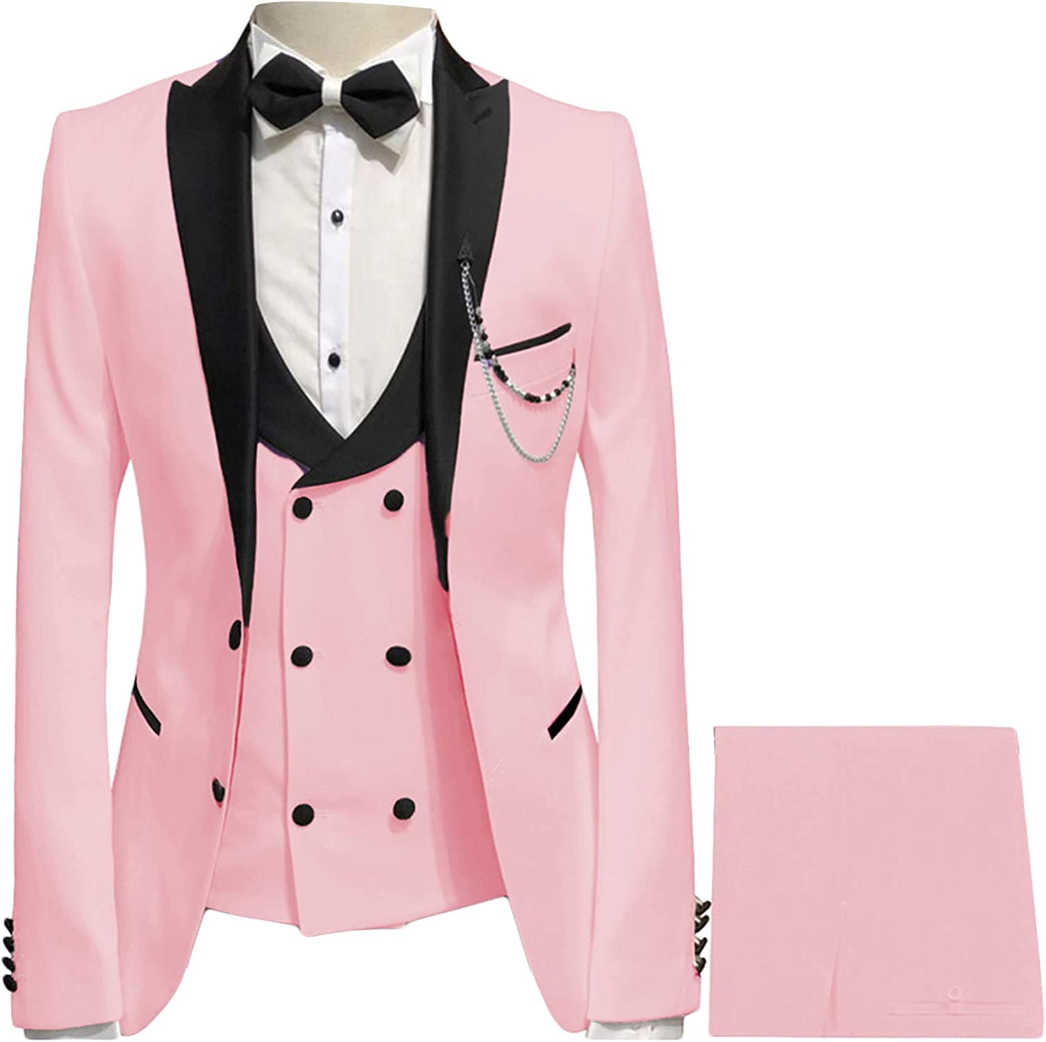 Mitchell Elegant Pink Peaked Lapel Three Piece Prom Garment